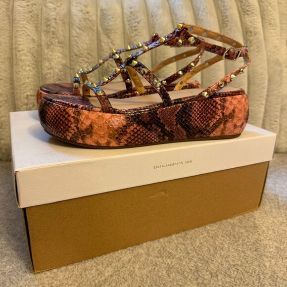 Jessica Simpson women's Pascha Wedge Sandal Salmon Festival Snake Print - 7 - Picture 4 of 6